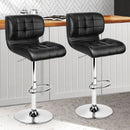 ANNA Bar Stools 2-Piece Set Gas Lift Leather Padded Black Color