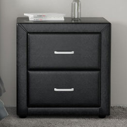 TIYON Black PU Leather 2-Drawer Bedside Table H50xW48xD40 (cm)