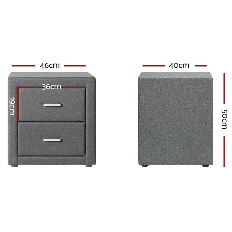 TIYON GREY Fabric 2-Drawer Bedside Table H50xW46xD40 (cm)