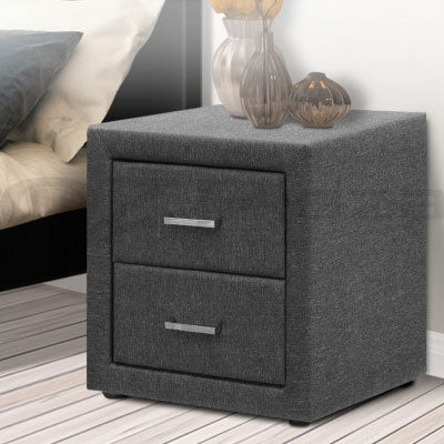 TIYON GREY Fabric 2-Drawer Bedside Table H50xW46xD40 (cm)