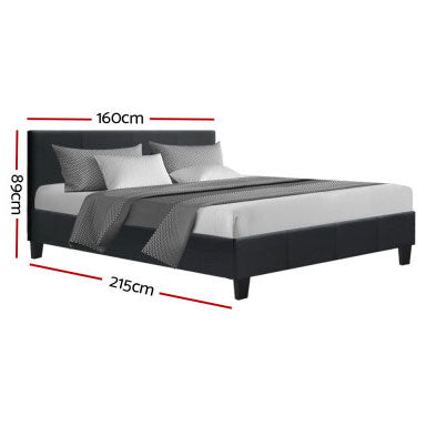 NEON Charcoal QUEEN Bed Frame Linen Fabric Solid Wood Core