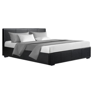 Nino QUEEN Bed Frame Gas Lift PU Leather - Black Color