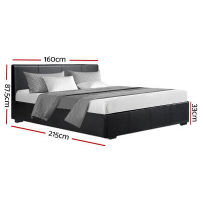 Nino QUEEN Bed Frame Gas Lift PU Leather - Black Color