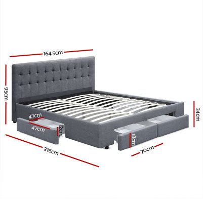 AVION Grey QUEEN/ KING 4-Drawer Bed Frame Linen Fabric