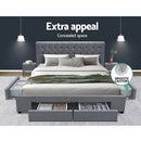 Avion Grey QUEEN/ KING 4-Drawer Bed Frame Linen Fabric