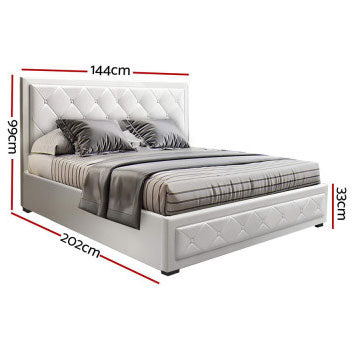 TIYON White Leather Gas Lift QUEEN / DOUBLE/ KING Bed Frame