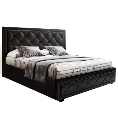 TIYON Black Leather Gas Lift QUEEN / DOUBLE/ KING Bed Frame