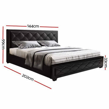 TIYON Black Leather Gas Lift QUEEN / DOUBLE/ KING Bed Frame