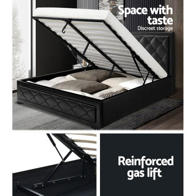 TIYON Black Leather Gas Lift QUEEN / DOUBLE/ KING Bed Frame