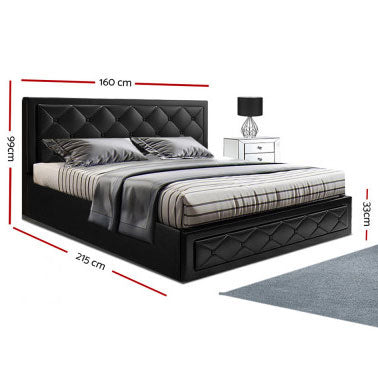 TIYON Black Leather Gas Lift QUEEN / DOUBLE/ KING Bed Frame