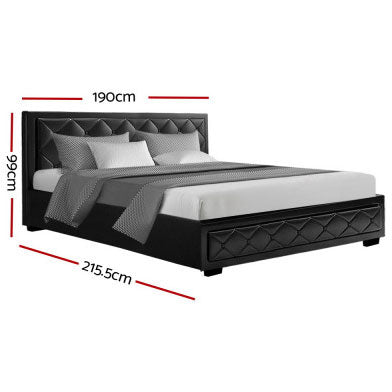 TIYON Black Leather Gas Lift QUEEN / DOUBLE/ KING Bed Frame