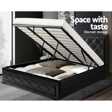 TIYON Black Leather Gas Lift QUEEN / DOUBLE/ KING Bed Frame