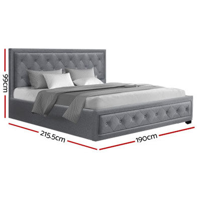 TIYON Grey Fabric Gas Lift QUEEN / DOUBLE/ KING Bed Frame