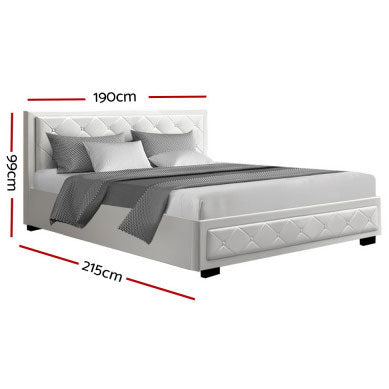 TIYON White Leather Gas Lift QUEEN / DOUBLE/ KING Bed Frame