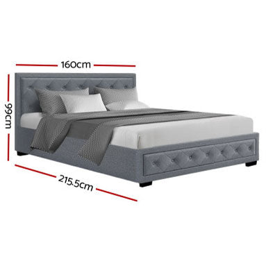 TIYON Grey Fabric Gas Lift QUEEN / DOUBLE/ KING Bed Frame