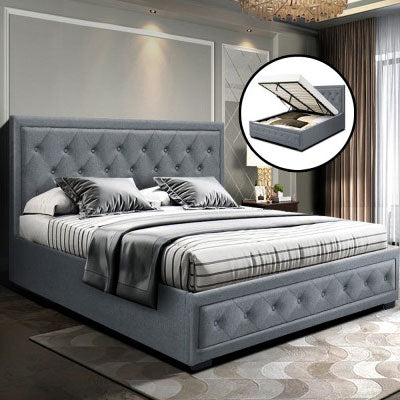 TIYON Grey Fabric Gas Lift QUEEN / DOUBLE/ KING Bed Frame