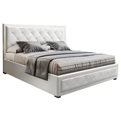 TIYON White Leather Gas Lift QUEEN / DOUBLE/ KING Bed Frame