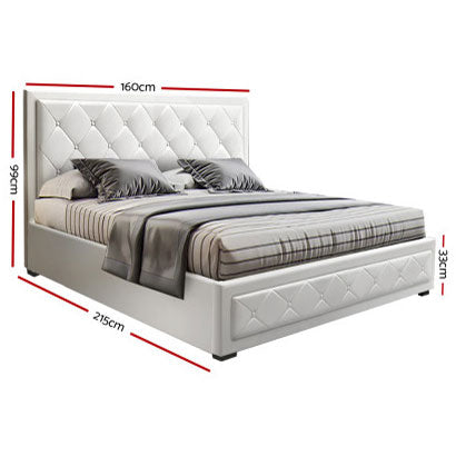 TIYON White Leather Gas Lift QUEEN / DOUBLE/ KING Bed Frame