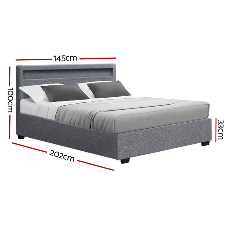 COLEN Grey LED Fabric Gas Lift DOUBLE/ QUEEN Bed Frame