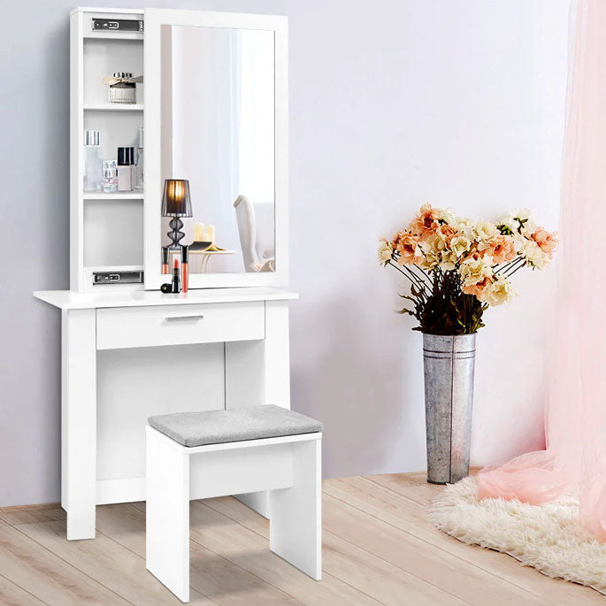 Mirror Dressing Table with Stool and Jewellery Cabinet H160 x W74 x D40 (cm)