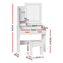 DORIN Mirror LED Dressing Table with Stool, Shelves and Drawers H147 x W77 x D39 (cm)