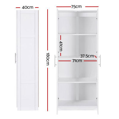 Anna 2-Door White Wardrobe Cupboard H180 x W75 x D40 (cm)