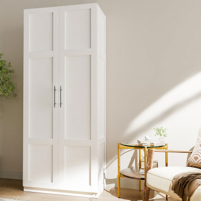 Anna 2-Door White Wardrobe Cupboard H180 x W75 x D40 (cm)