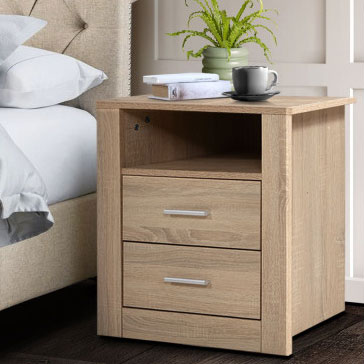 Lisa Bedside Table Drawer Storage Cabinet Oak/White Color