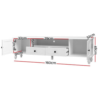 Kubin TV Unit 160cm Length White Entertainment Cabinet