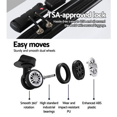 AJ White Suitcase 20" 24" 28" TSA Lock 360 Degree Wheels Luggage