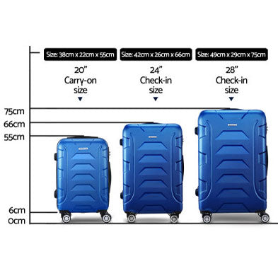 BOS Blue Suitcase 20" 24" 28" TSA Lock 360 Degree Wheels Luggage