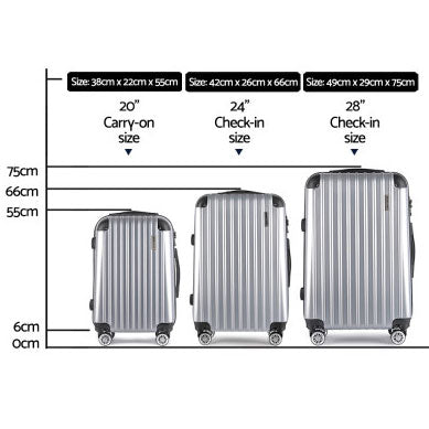 CLA Silver Suitcase 20" 24" 28" TSA Lock 360 Degree Wheels Luggage