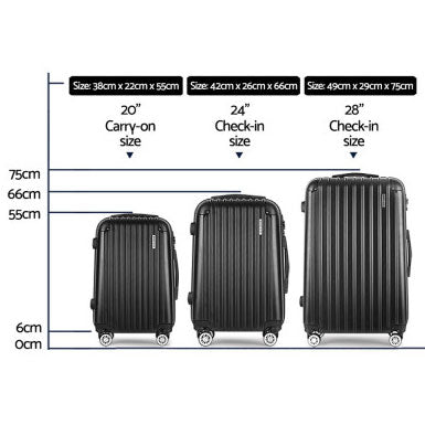 ECO Black Suitcase 20" 24" 28" 360 Degree Wheels Luggage