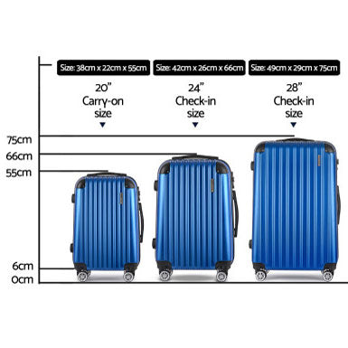 ECO Blue Suitcase 20" 24" 28" Passcode Lock 360 Degree Wheels Luggage