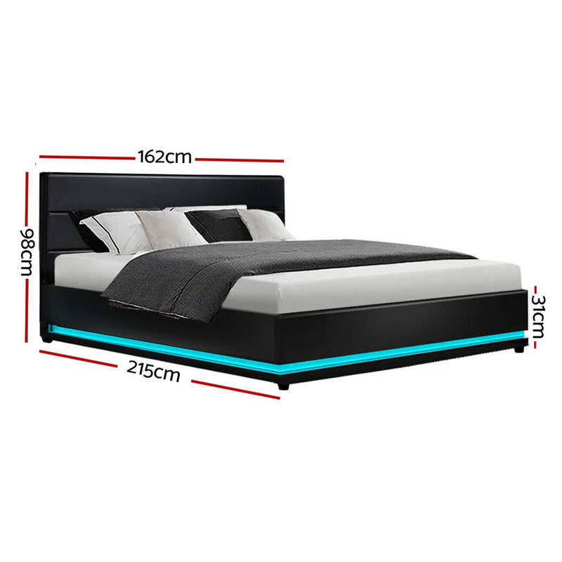 LUMIN Black LED Gas Lift DOUBLE/QUEEN/KING Bed Frame PU Leather