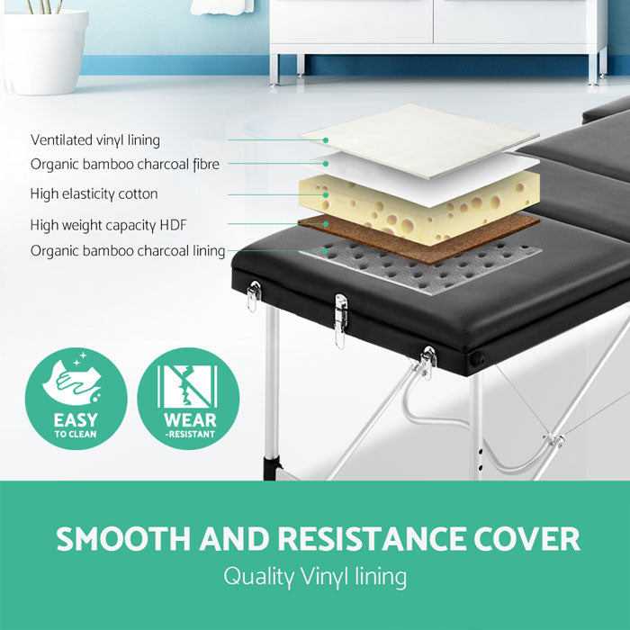 Portable Massage Table 3 Fold 60cm Wide Aluminum Frame