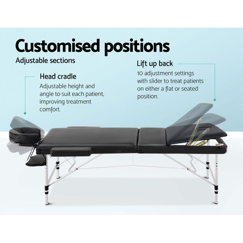 Portable Massage Table 3 Fold 80cm Wide Aluminum Frame