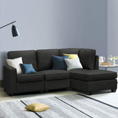 DAN 4-Seater Sofa Dark Grey Linen Fabric