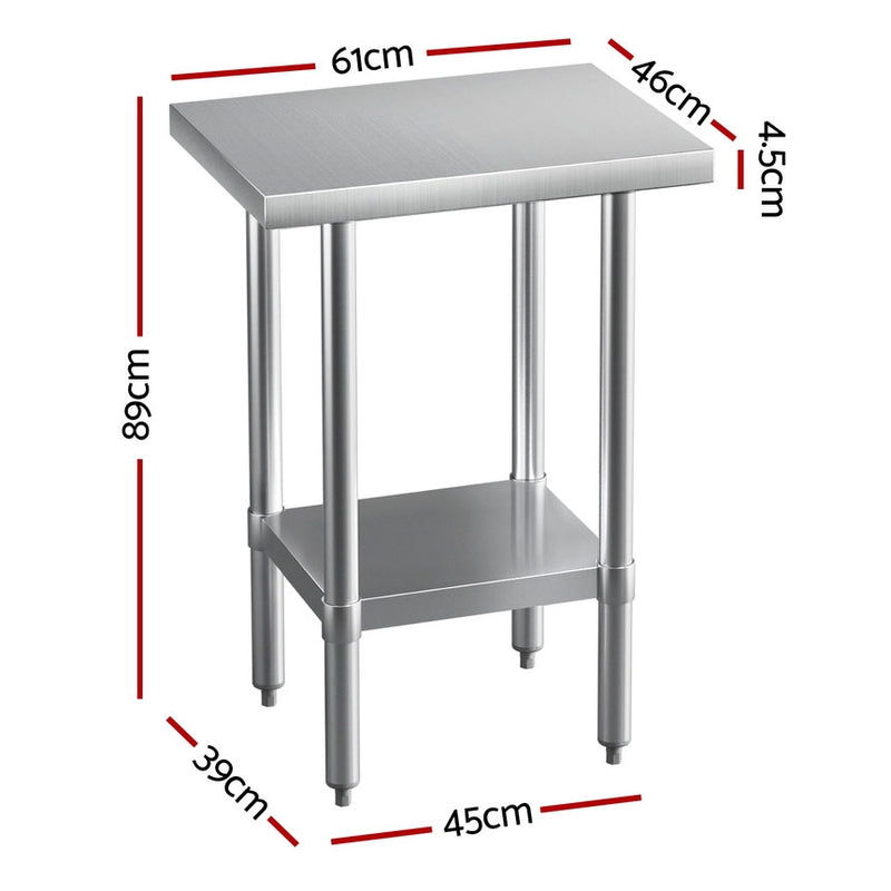 Kitchen Bench Food Preparation Table Stainless Steel 61x61/ 76x76/ 122x61/ 152x61/ 183x61/ 183x76 (cm)