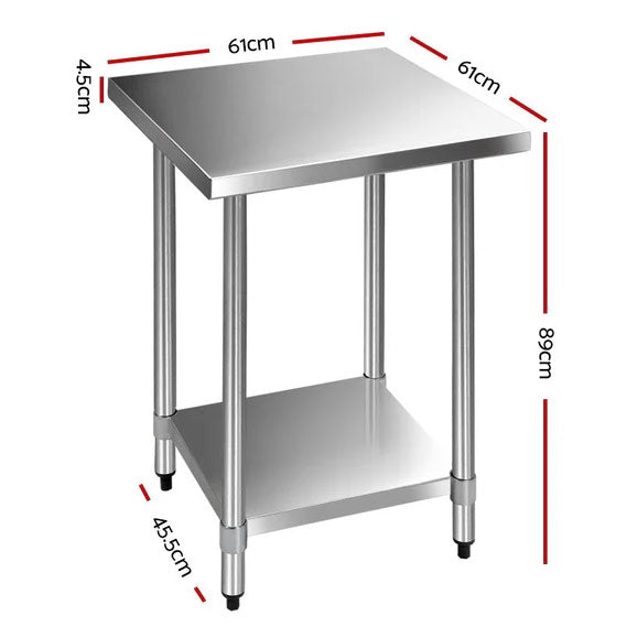 Kitchen Bench Food Preparation Table Stainless Steel 61x61/ 76x76/ 122x61/ 152x61/ 183x61/ 183x76 (cm)