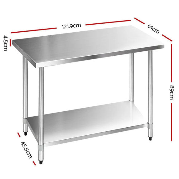 Kitchen Bench Food Preparation Table Stainless Steel 61x61/ 76x76/ 122x61/ 152x61/ 183x61/ 183x76 (cm)