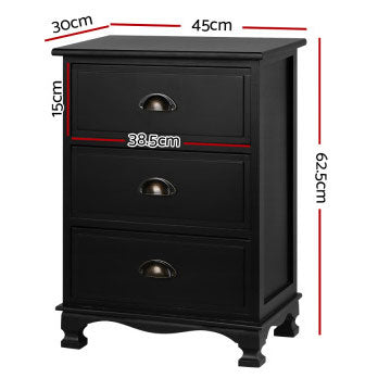 Cabo 3-Drawer Vintage Bedside Table H62xW45xD30 (cm)