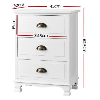 Cabo 3-Drawer Vintage Bedside Table H62xW45xD30 (cm)