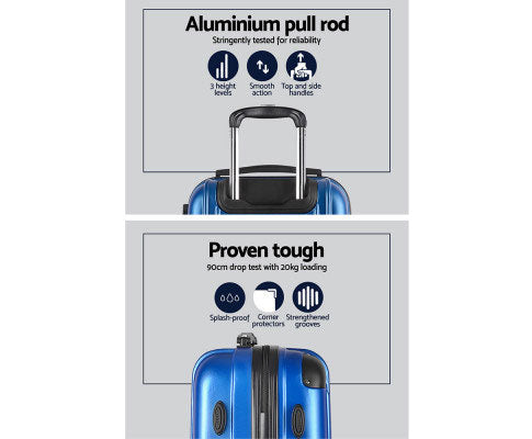 ECO Blue Suitcase 20" 24" 28" Passcode Lock 360 Degree Wheels Luggage