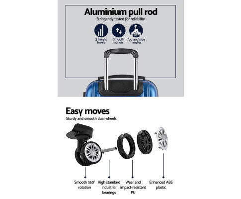 ECO Blue Suitcase 20" 24" 28" Passcode Lock 360 Degree Wheels Luggage