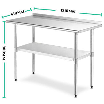 Kitchen Bench (RE) with SPLASHBACK Stainless Steel 91x61/ 122x61/ 152x61 (cm)