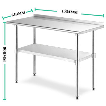 Kitchen Bench (RE) with SPLASHBACK Stainless Steel 91x61/ 122x61/ 152x61 (cm)