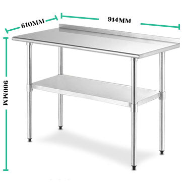 Kitchen Bench (RE) with SPLASHBACK Stainless Steel 91x61/ 122x61/ 152x61 (cm)