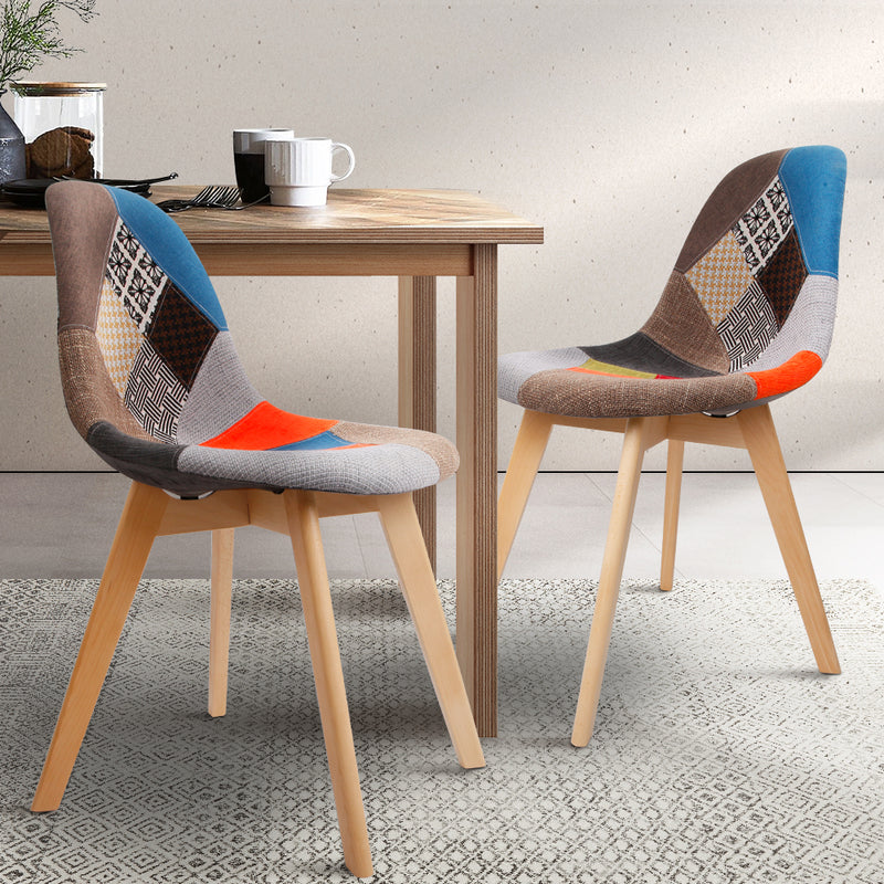 Silva 2-Chair Set Retro Beech Fabric Dining Chair