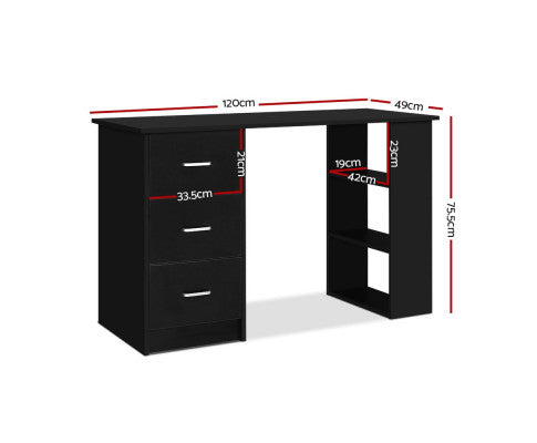 Anna Study Desk with Drawers & Shelves, L120 x W49 x H75.5 (cm)